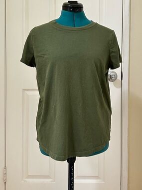 Madewell Sz M Thin Cotton Fabric Basic Crew Neck Tee In Solid Olive Green Color